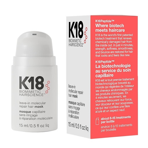 K18 BIOMIMETIC HAIRSCIENCE LEAVE-IN MOLECULAR REPAIR HAIR MASK 15 ML